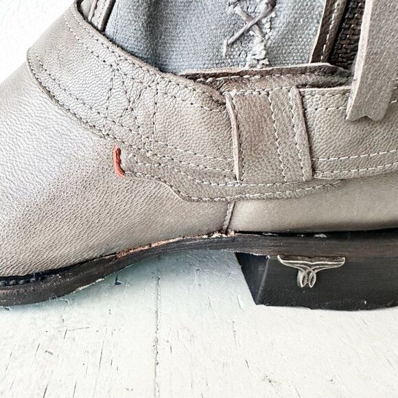 Lane Boots Women’s Gray Leather Canvas Mid-Calf Western Moto Style Zip Size 7.5 - Picture 4 of 12